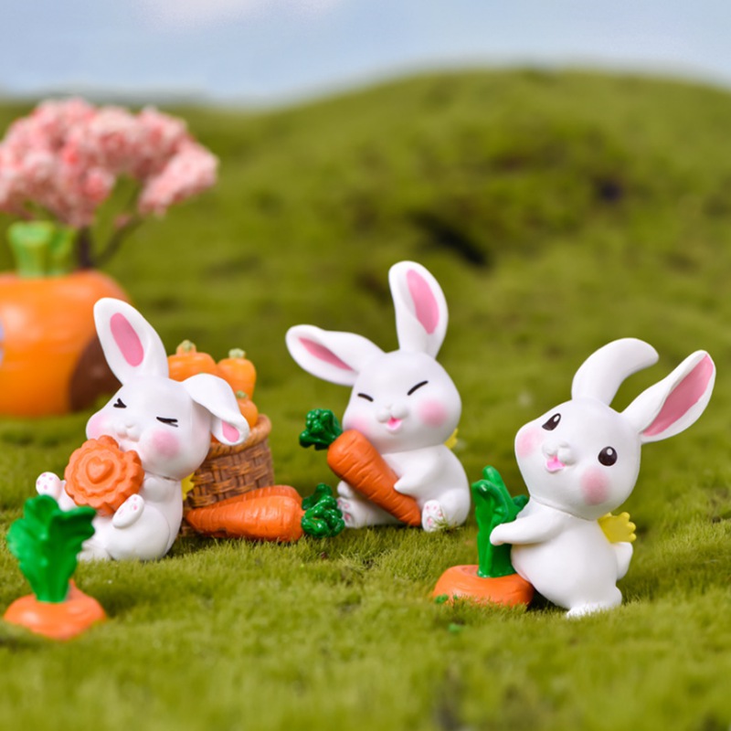 6 pcs Miniature White Rabbits Fairy Garden Animal Ornament Terrarium Supplies