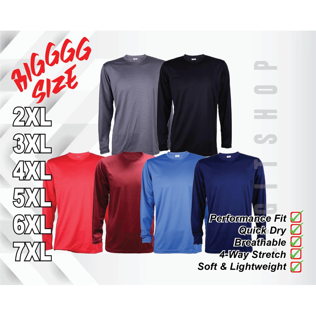 Shop Malaysia New Plus Size Long Sleeve Microfiber Jersey Xxl Xxxxxl Dri Fit Plain Shirt Baju Kosong Shopee Singapore