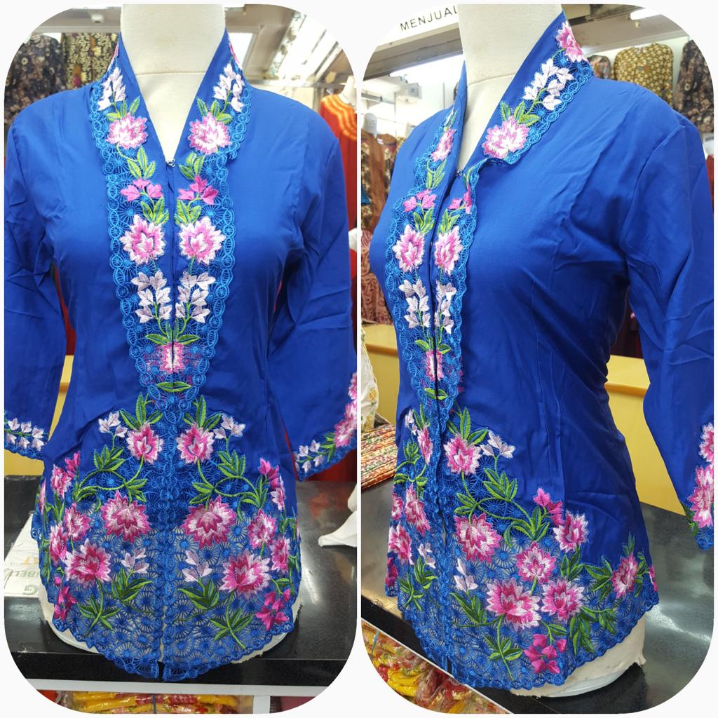 Kebaya Nyonya Long Sleeve with Embroidery - Royal Blue Colour