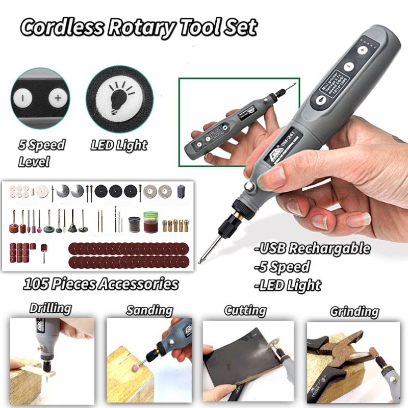 Rotary Tool Set Power Tools Dremel Style Electric Drill Cordless ...