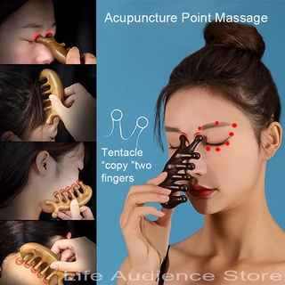 Multifunctional Trigger Point Massage Comb Head Meridian Massager Sandalwood Gua Sha Comb Acupuncture Therapy Blood Circulation