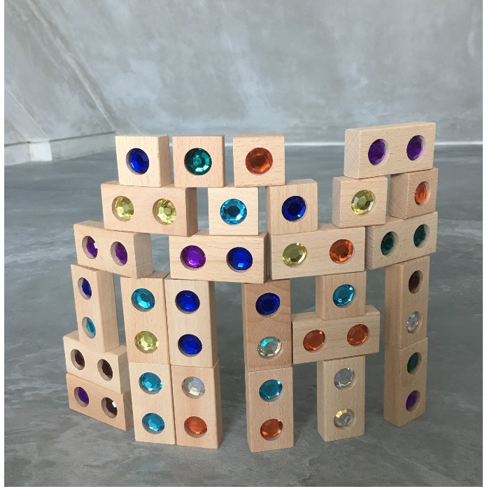 Preorder Sparkling Gem Blocks Wooden Building Blocks Bricks Dominoes Game Toy Open Ended Play