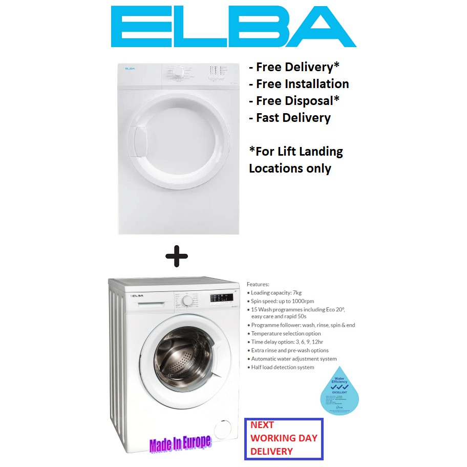 ELBA EWF1075VT 7KG FRONT LOAD WASHING MACHINE + ELBA EBD749V 7KG FRONT