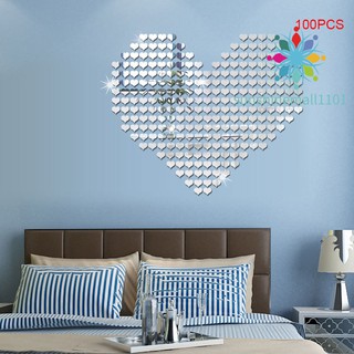 Home Decor 100pcs Heart Shape 3d Mirror Wall Stickers For