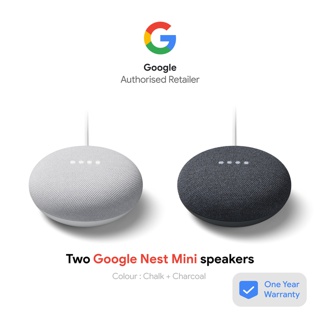 Bundle: 2 x Google Nest Mini 2nd Gen Smart Speaker (1 Charcoal + 1 Chalk)