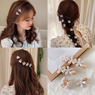 Image of French Retro Pearl Daisy Flower Hairpin Small Catch Clip Ins Sweet Hairpin Mini Hair Catch Korean Hair Accessories Women