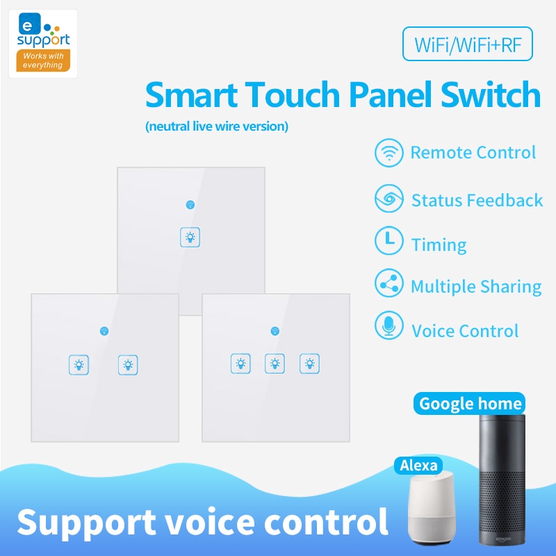 Wifi Smart Light Switch 1 2 3 Gang Remote For Google Home Alexa Voice Control Smart Wifi Remote Control Glass Screen Touch Panel Shopee Singapore