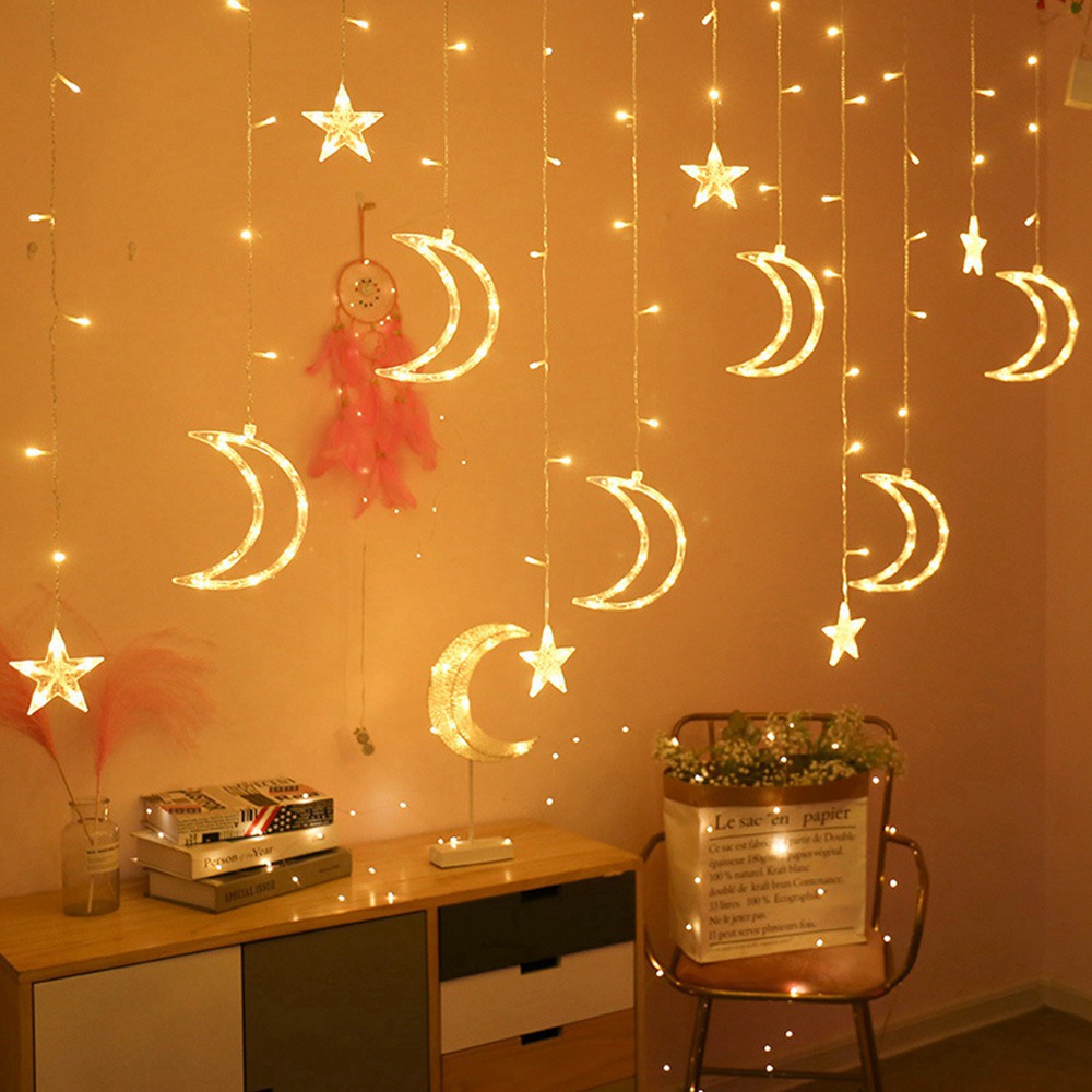 Led Stars Moon Curtain Lights Starry Lights Flashing Lights Lights Bedroom Romantic Net Red Creative Decorative Lights