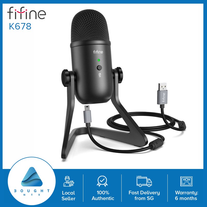 Fifine K678 Cardioid Condenser USB Microphone allinone Mute Button