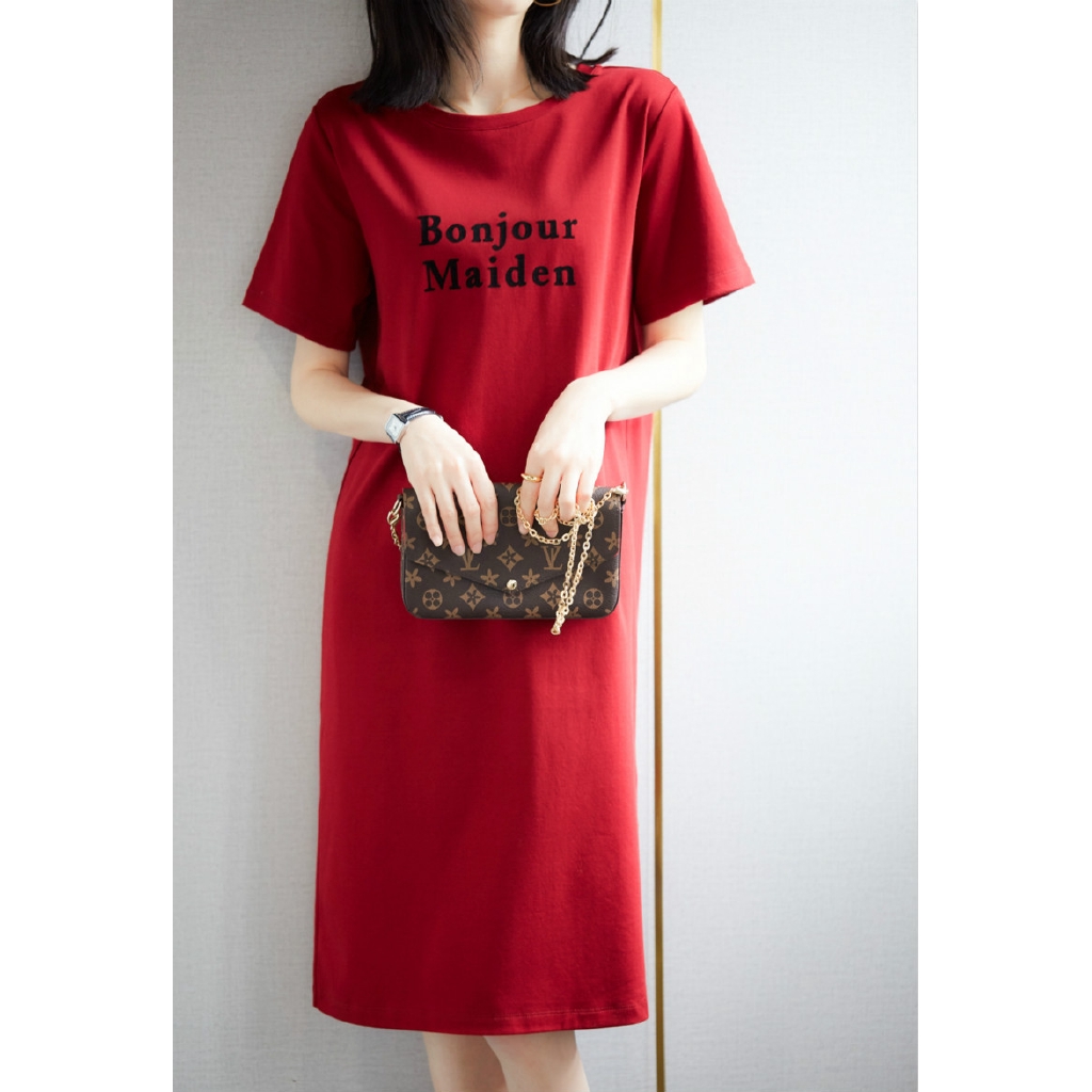 red long sleeve t shirt dress