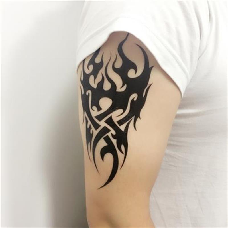 Men's Black Flame Totem Big Arm Tattoo Sticker Ta Waterproof Flower  Long-Lasting Simulation  | Shopee Singapore