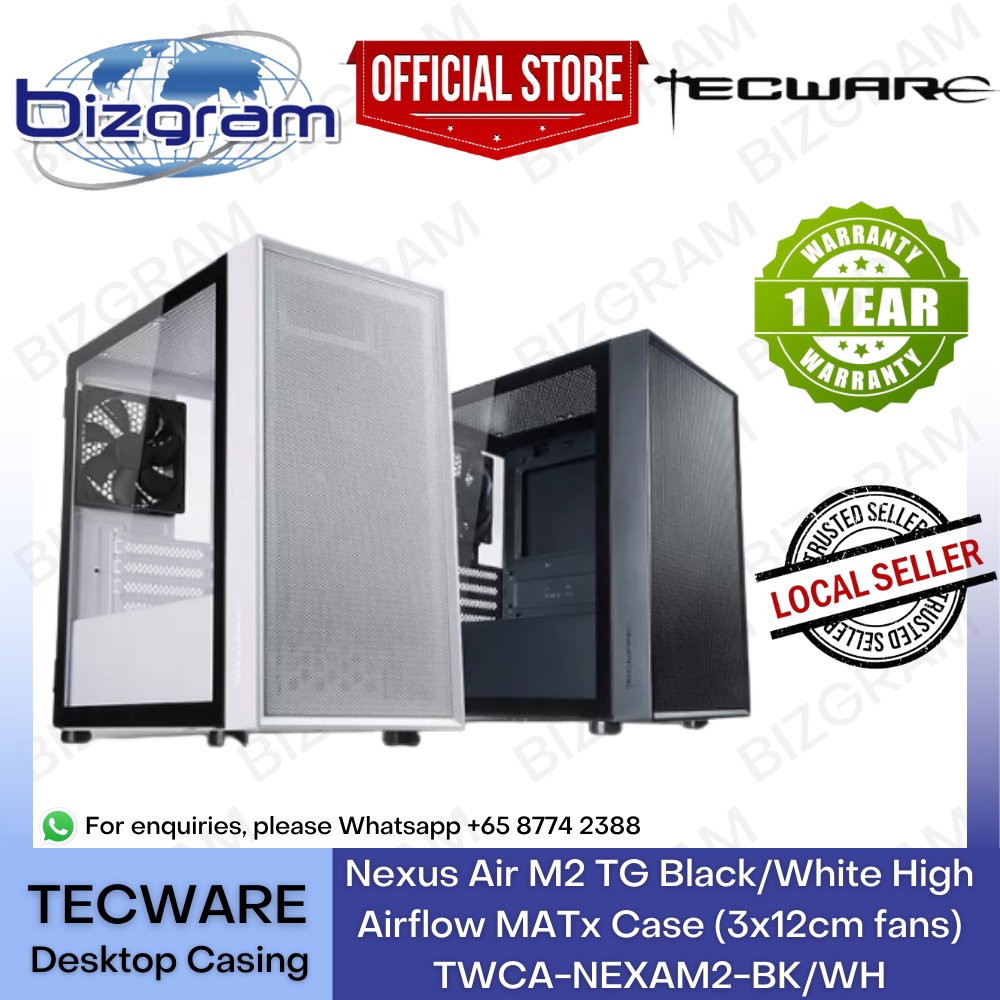 TECWARE Nexus Air M2 TG Black/White High Airflow MATx Case (3x12cm fans ...