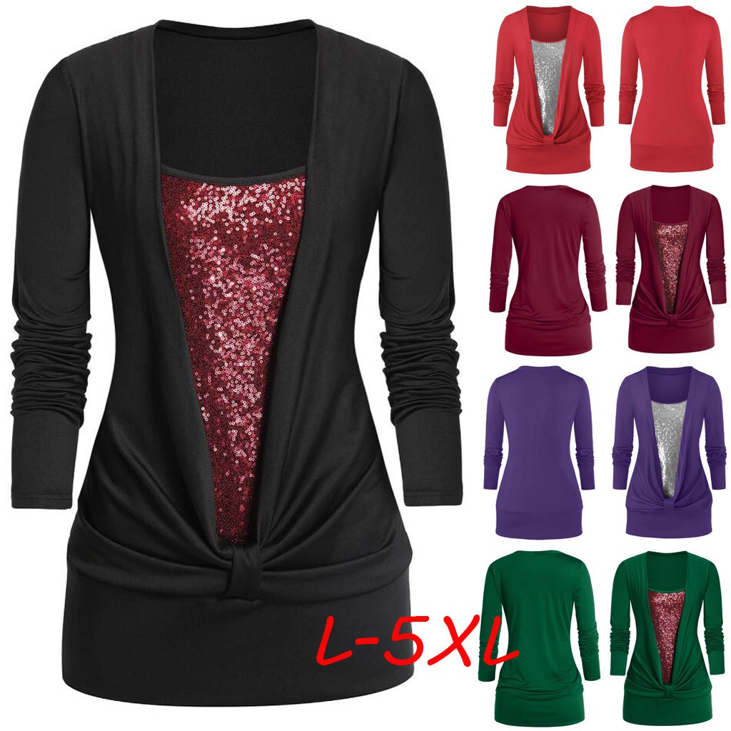 plus size long sleeve sequin top