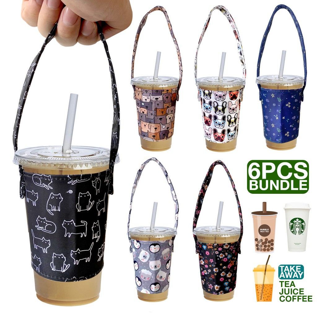 PUNKSTAR Bubble Tea Cup Holder Carrier Foldable with Handle and Straw