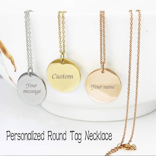 Ladies Personalized Engraved Gold Tone Round Name Plate Necklace Engraving Pendant 1027