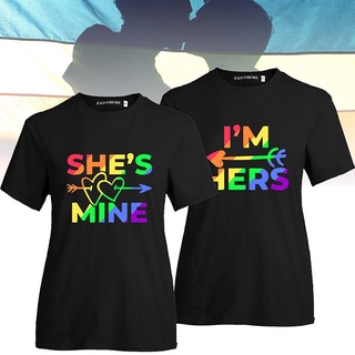 Image of thu nhỏ New Lesbian Couple T-shirt  Rainbow Pride Tops I'M HERS SHE IS MINE Letter Print Female Short Sleeve Tees #2