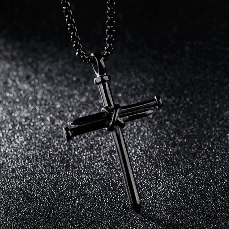 Image of Vintage Stainless Steel Necklace Men Nail Cross Pendant-Chain Necklace Mens Jewellery Christian Church Baptism Gift #5
