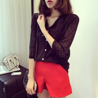 Korean Style V  neck  Women Thin Shirt Casual Blouse Baju  