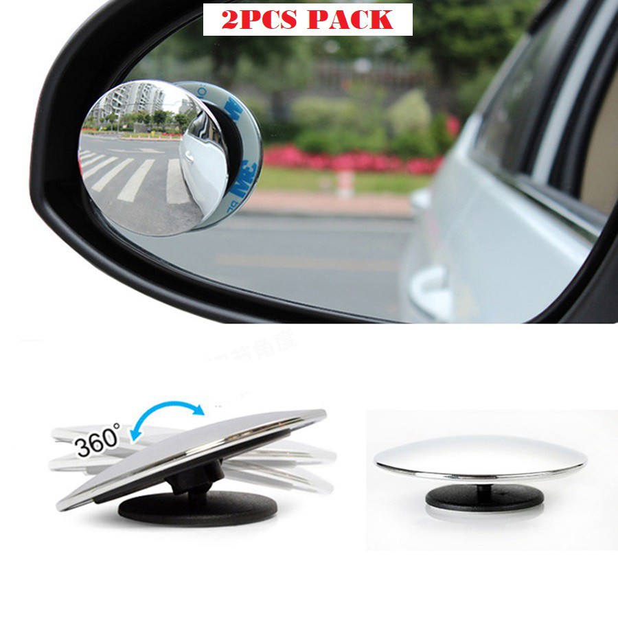 2pcs Car 360 Degree Round Convex Blind Spot Mirror Framless Rearview