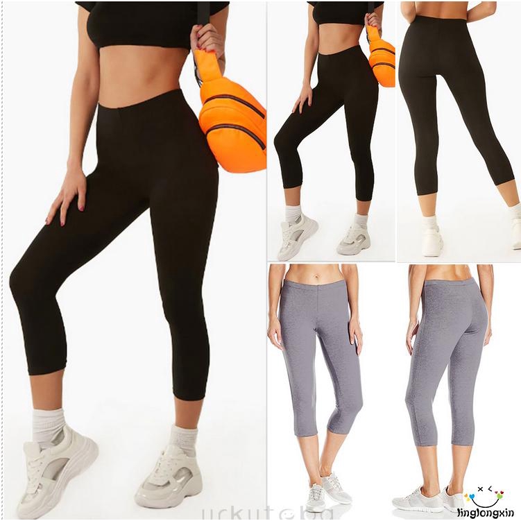 Women Yoga Pants With Pockets 3/4 Capri High Waist Leggings Fitness Running Gym 