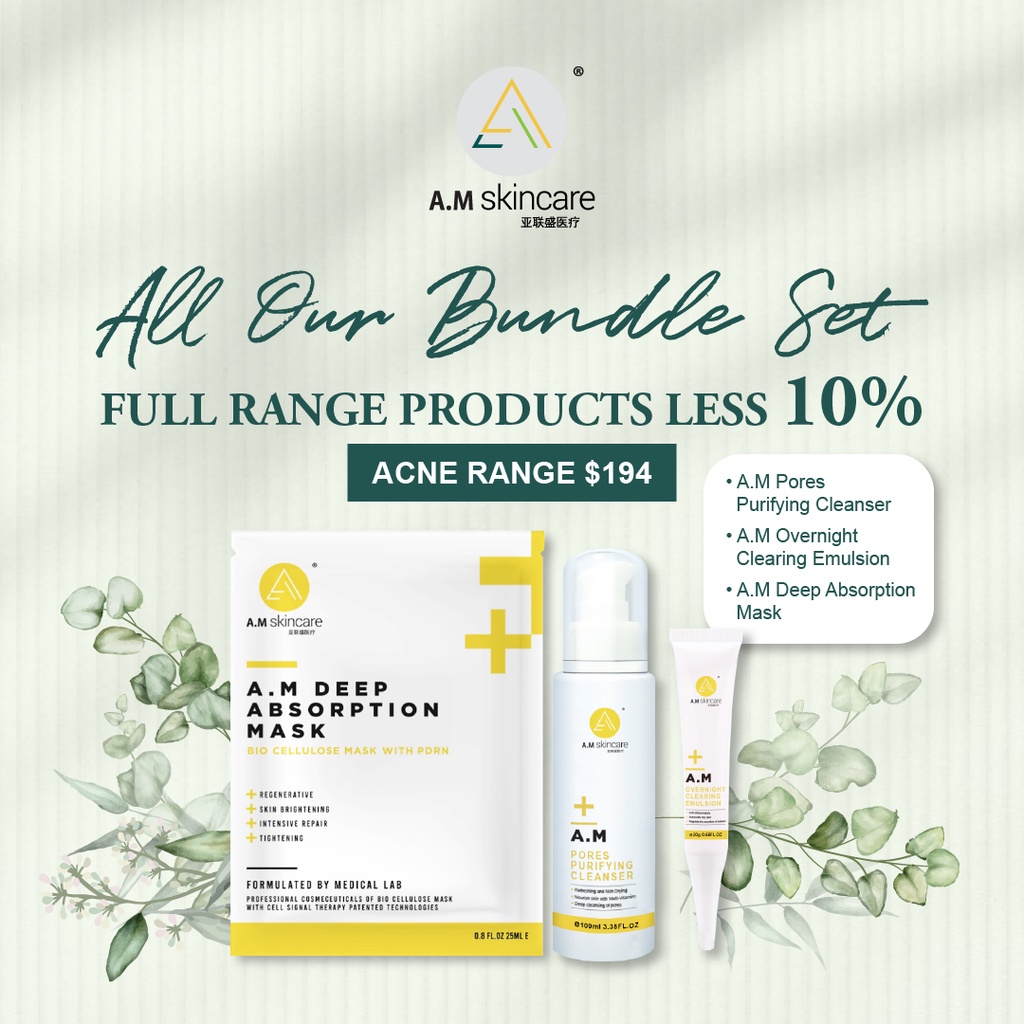 A.M Skincare AntiAcne Bundle Set Korean Skincare Combat Acne, Reduce Pimples in 72 hrs