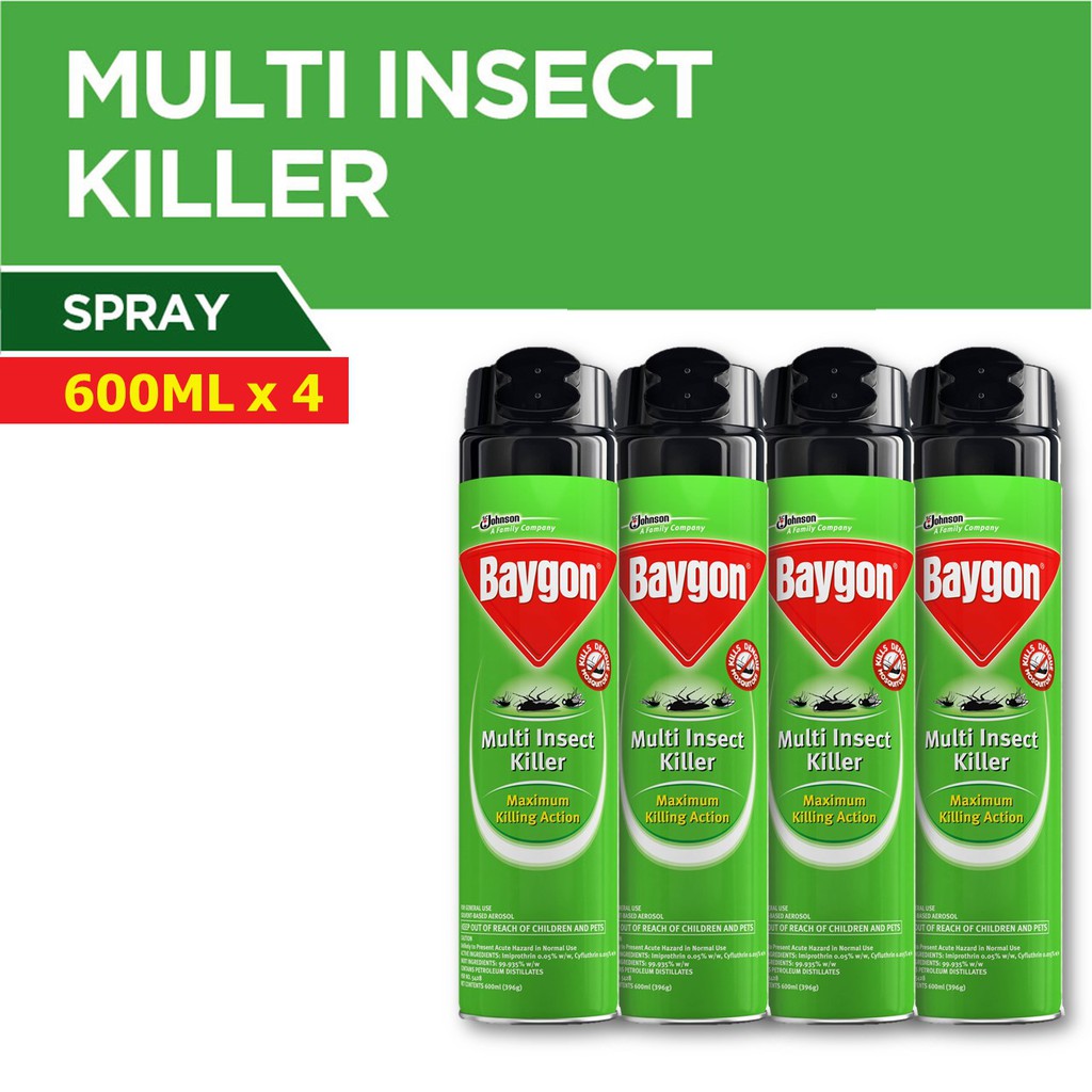 Baygon Multi Insect Killer Aerosol Spray 600ml (Bundle of 4) Shopee