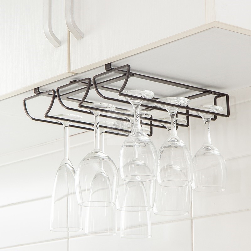 3 Rows Hanging Stemware Wine Glass Rack Champagne Holder Under Cabinet ...