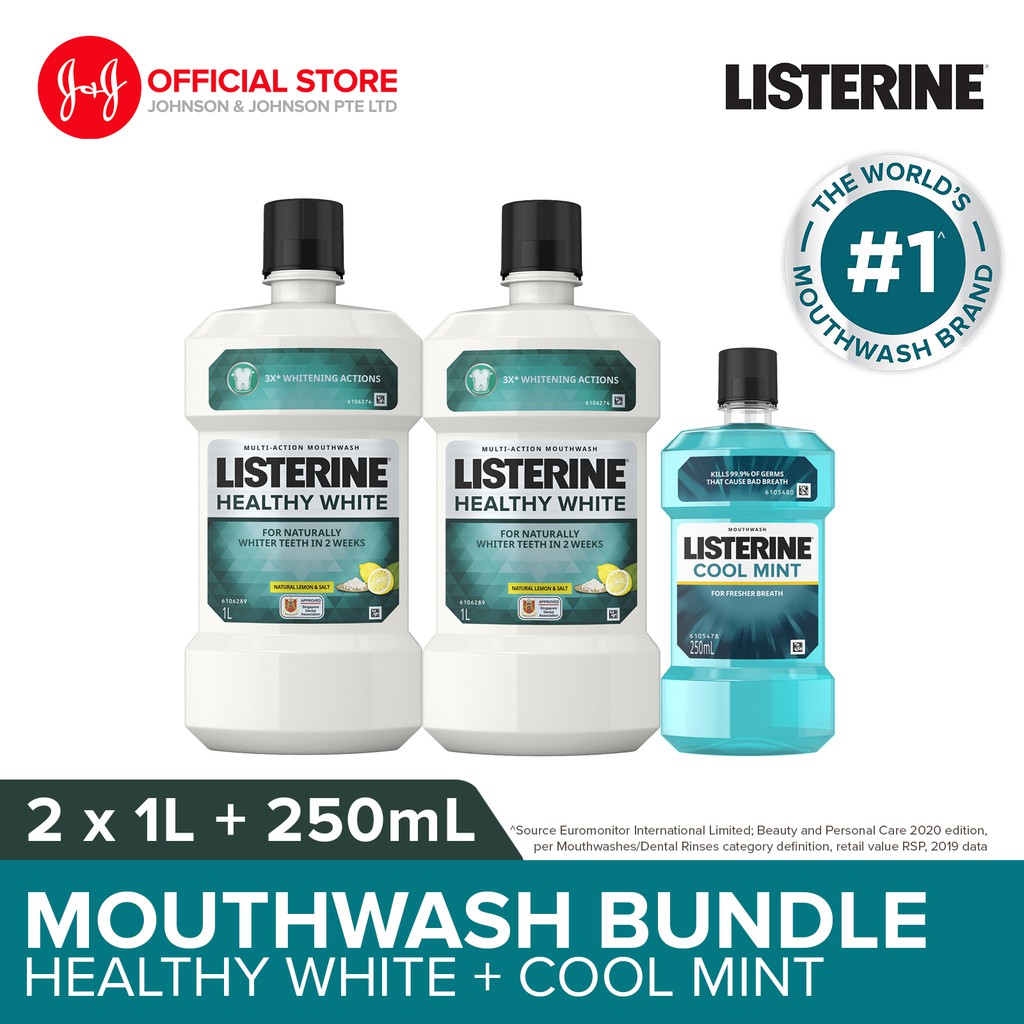 [Bundle of 3] Listerine Healthy White 1000ml x2 + Listerine Cool Mint