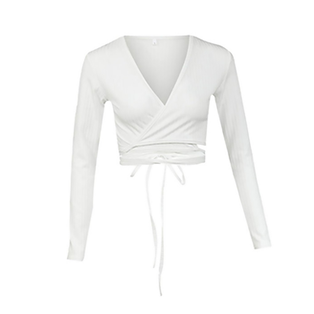 long sleeve v neck wrap top