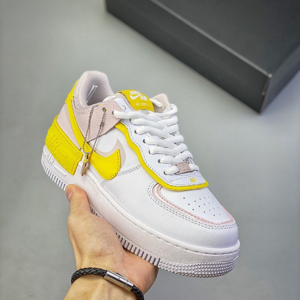 NIKE AIR FORCE 1'07 AF1 AIR FORCE Macaron pink yellow and white ladies ...