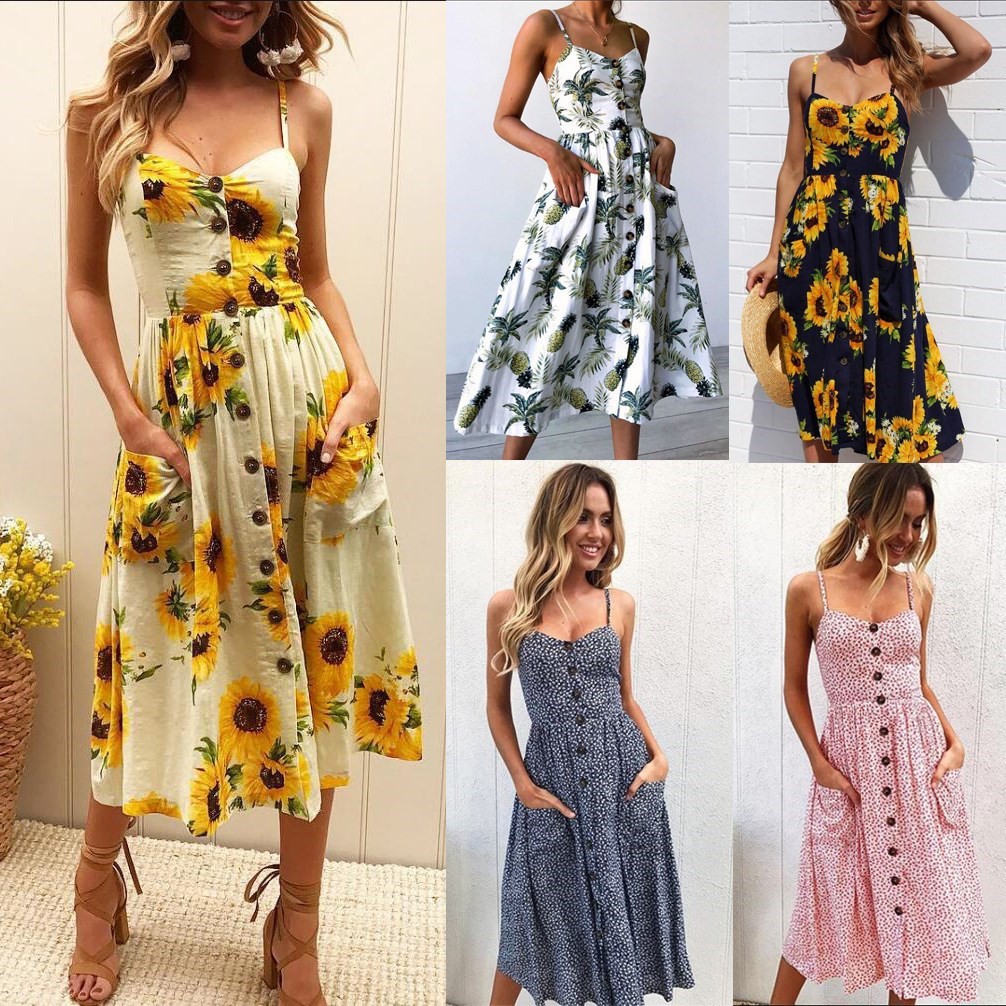 Summer Women Sexy Sleeveless Off shoulder Printing Dress Beach Dress ...