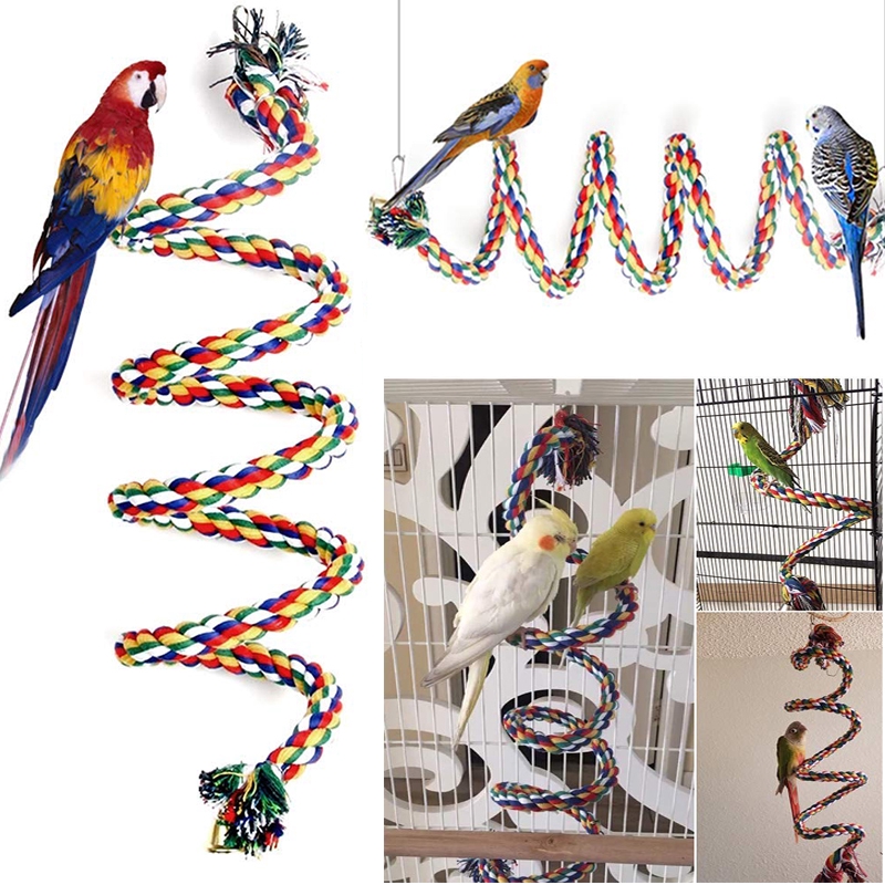 Bird Climbing Cotton Ropes Bungee and a Bird Wooden molars Swing Toys for Bird Chewing Grind Teeth LUFFWELL The Parrot Cage Rope Spiral Standing Toys 