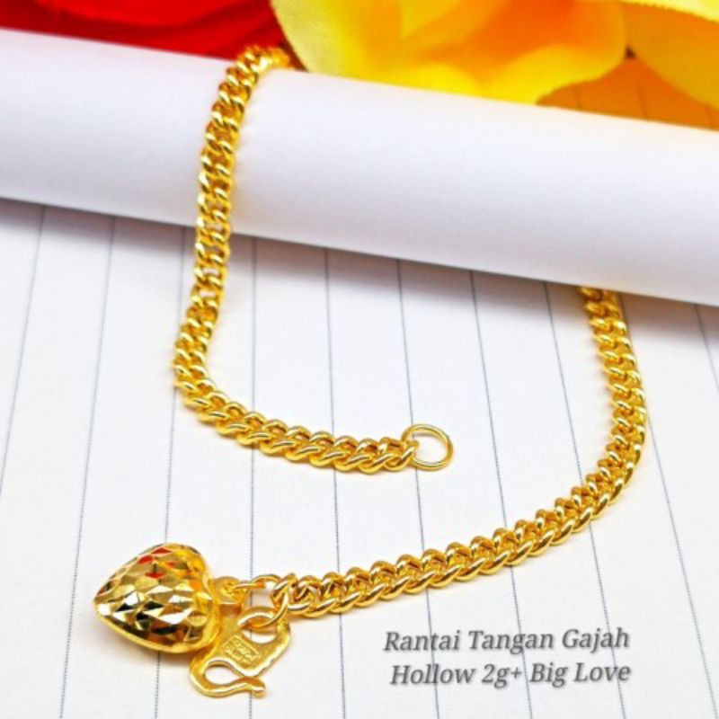 Gelang Tangan Gajah Love Emas 916 Tulen Singapore