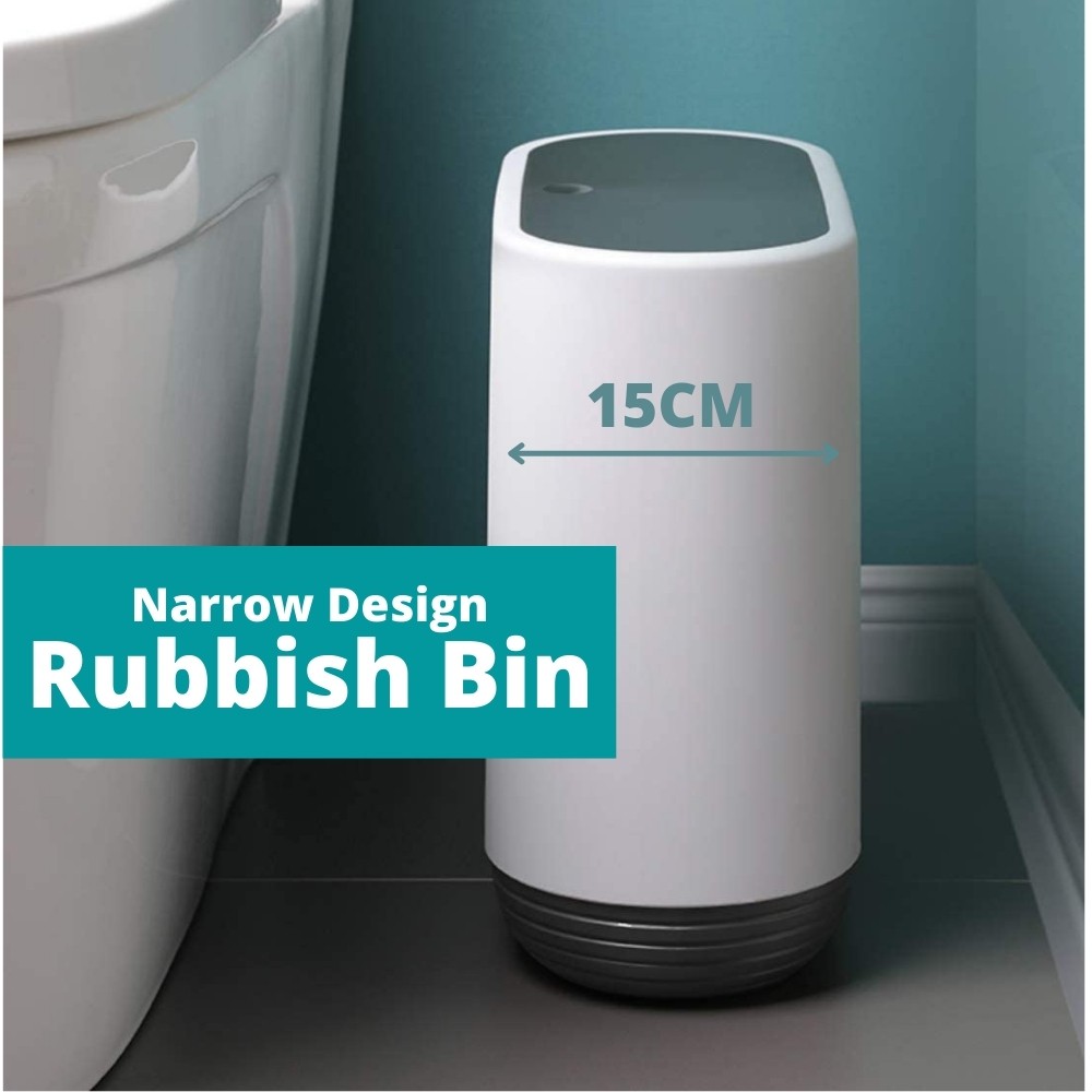 {SG} 10L Waste Bin Slim/Narrow Rubbish Bin/Trash Can/Dustbin with Press Type Lid for Bathroom