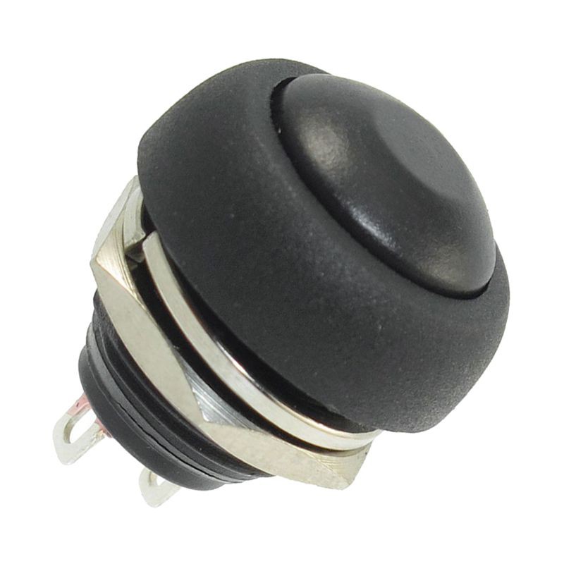 On Momentary Round Push Button Switch 12mm SPST Black Off- 