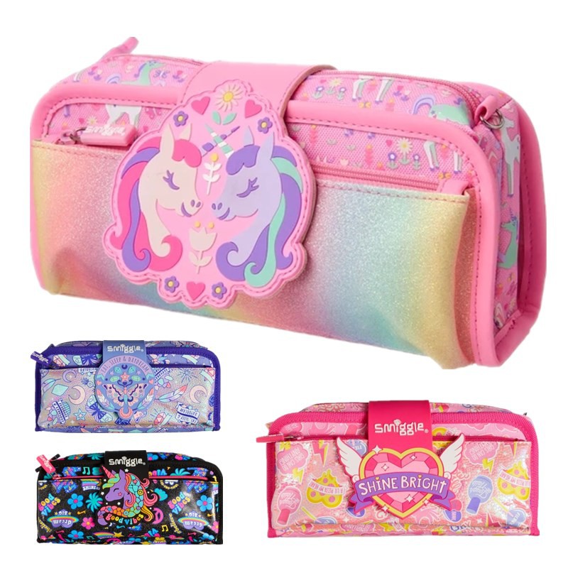 Smiggle Pink Unicorn Bag Purple Butterfly Utility Pencil Case  Multifunctional Double Layer Stationery Bag | Shopee Singapore