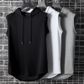 Image of hoodie Vest men's sports vest bottoming shirt hooded loose Korean version sweater sleeveless t-shirt