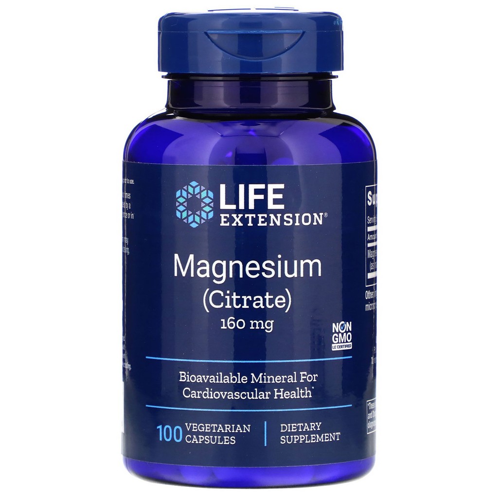 Life Extension Magnesium (Citrate), 160 mg 100 Vegetarian Capsules Bioavailable Mineral for Cardiovascular Health