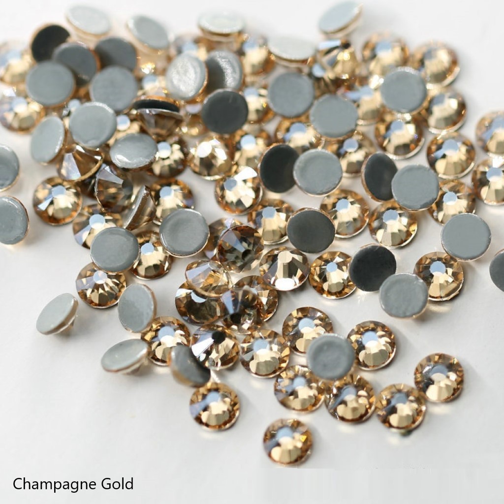 Champagne Gold Plating Hotfix Rhinestone Clear Crystal Batu Manik ...