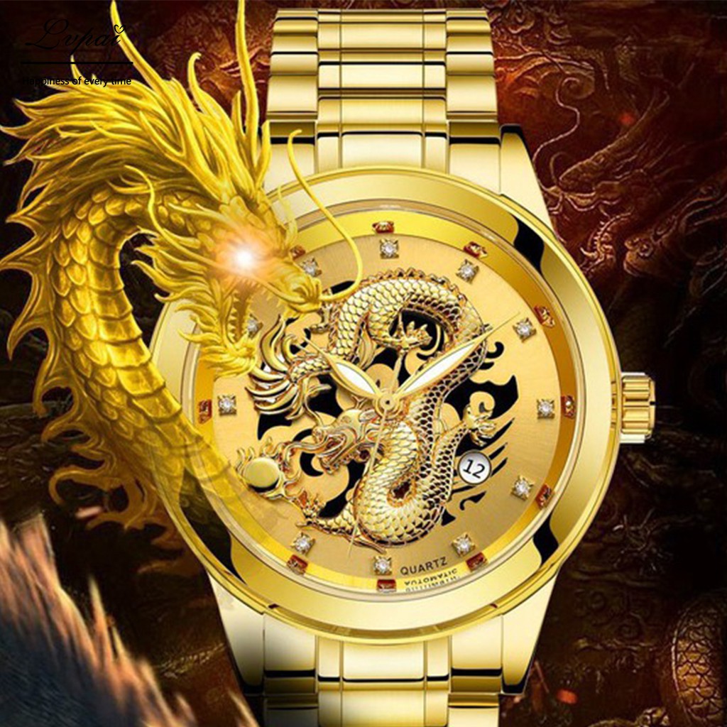 Men Watch Luxury Gold Dragon Watch Quartz Stainless Steel Jam Tangan Lelaki Shopee Singapore