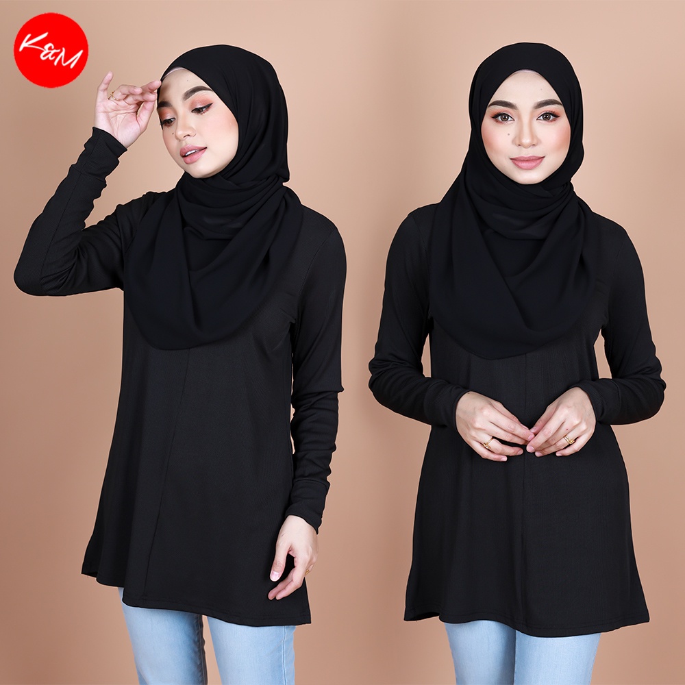 Km Women Faridah Front Zip Plain Color Blouse Muslimah Baju Wanita B34680 Shopee Singapore