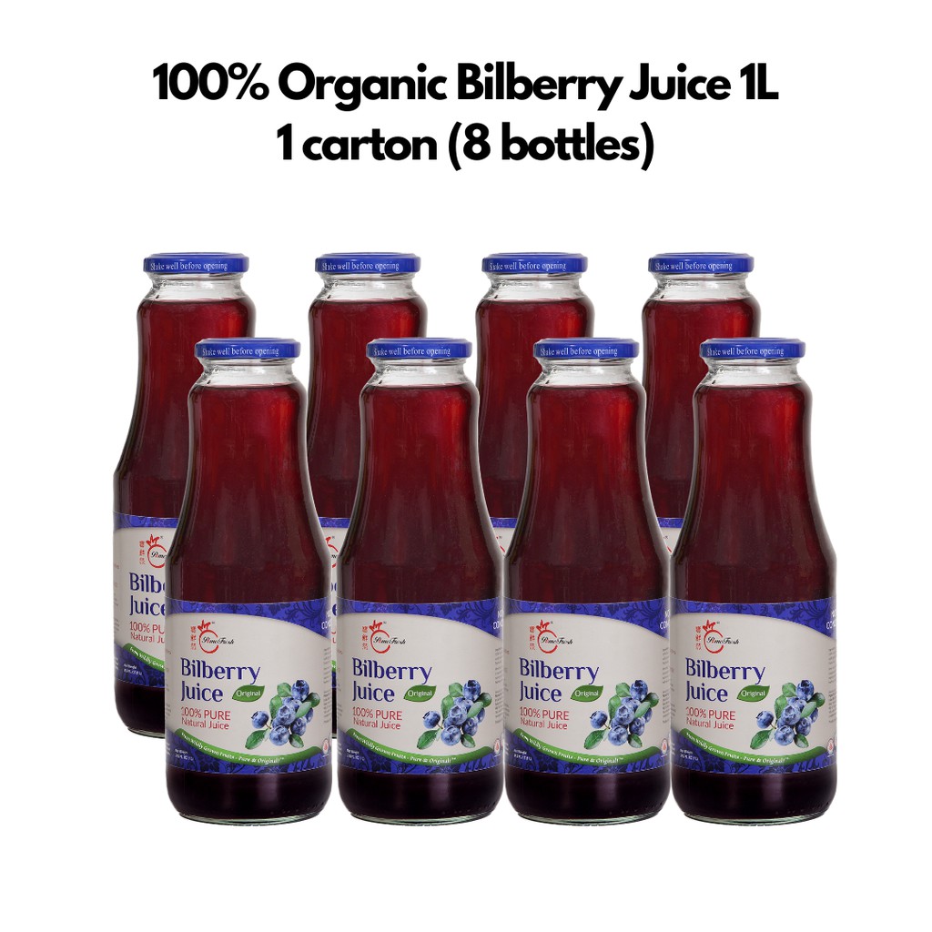 【PomeFresh】100 Pure Organic Bilberry Juice NEVER From Concentrate 1LX8