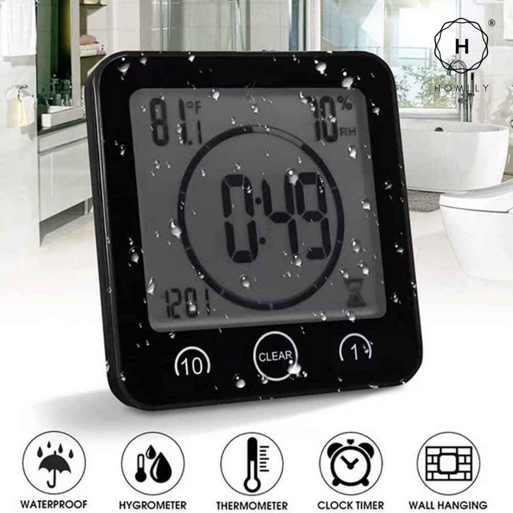 Black 50 115mm LCD Bathroom Wall Clock Square Waterproof Timer Alarm Temperature Meter Humidity Digital Clock Trintion Digital Shower Clock 115 
