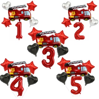 6pcs/set Fireman Sam Foil Number Balloons Set Happy Birthday Party Deco ...