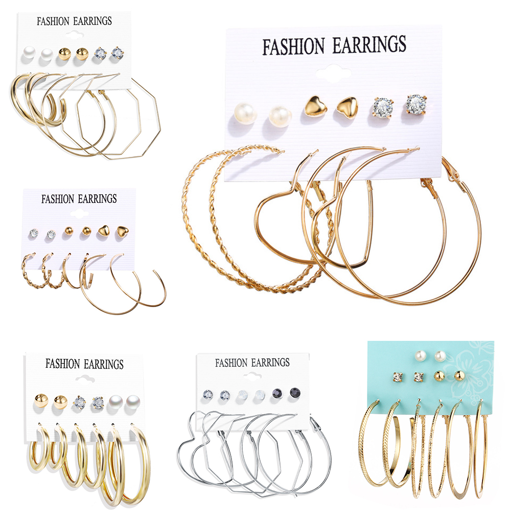 Image of Korean Retro Bohemia Gold Earrings Set Silver Pearl Creative Round Drop Earring Girls Women Jewelry Accessory Gift #5