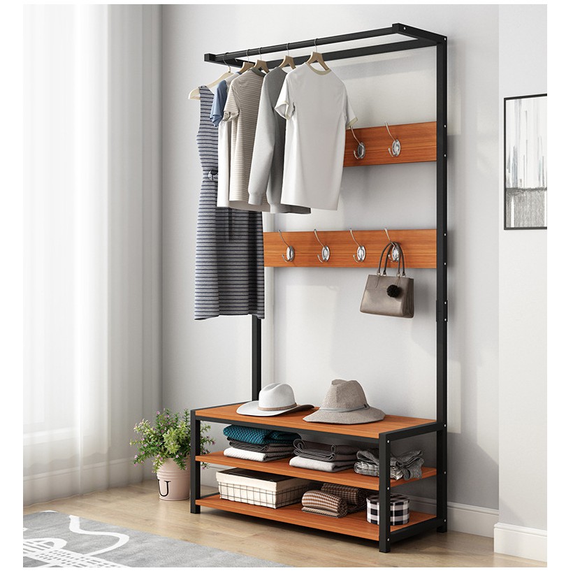 Household Multifunction Clothes Rack Living Room Clothes Storage Rack Modern Minimalist Wood