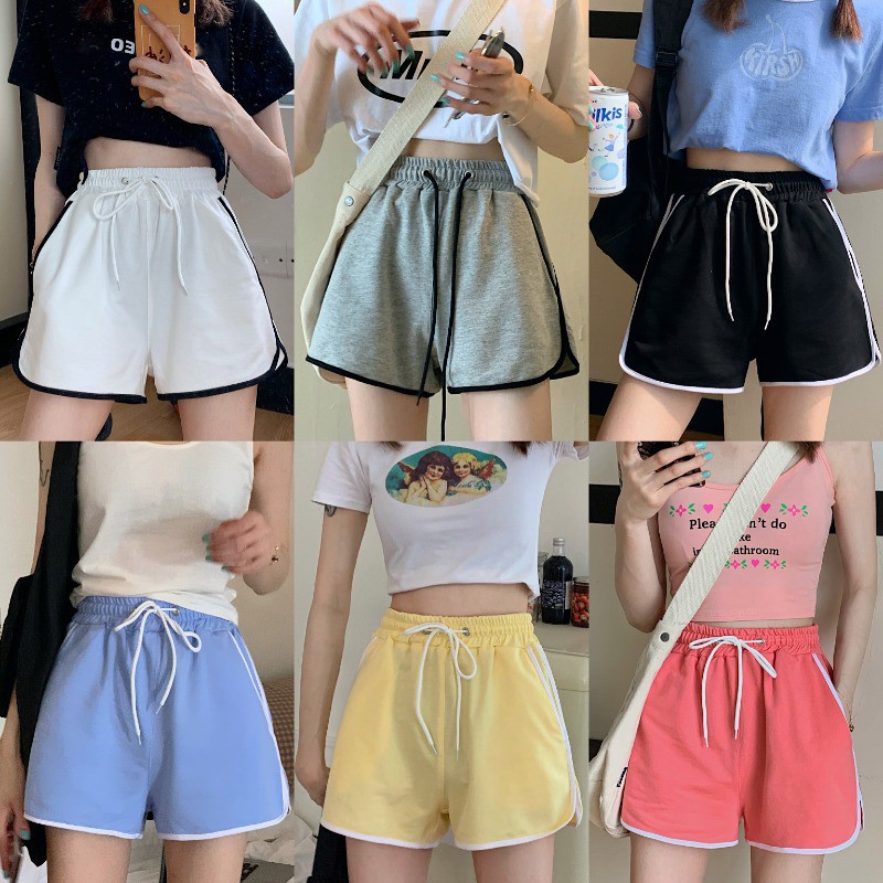 BIG SIZE S5XL Women Casual Stripe Elastic Sport Shorts Loose Wide Leg