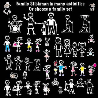 CFFS Colourful and Fun Family Stickman Figures stickers in many activities on cars Windscreen
