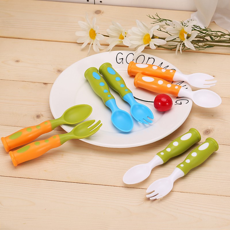 Safe Baby Toddler Cutlery Fork Spoon Set Plastic AntiSkid Handle
