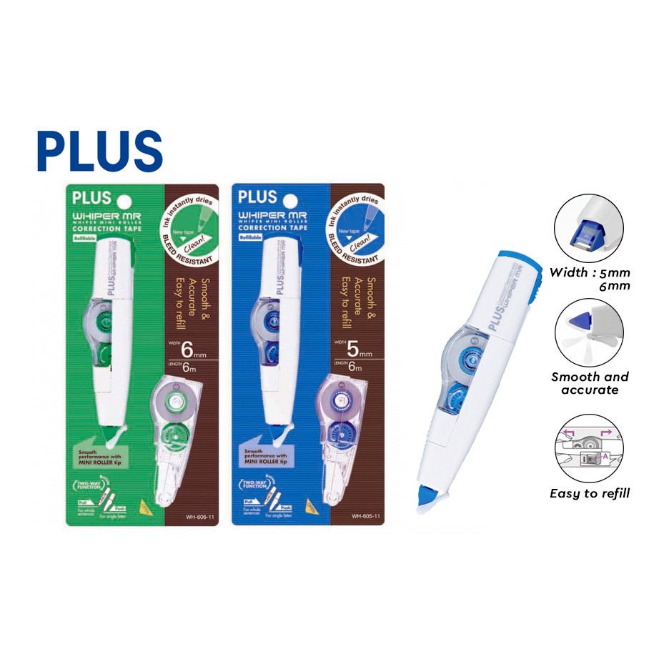 PLUS Correction Tape Whiper Mini Roller 5mm / 6mm (includes refill only